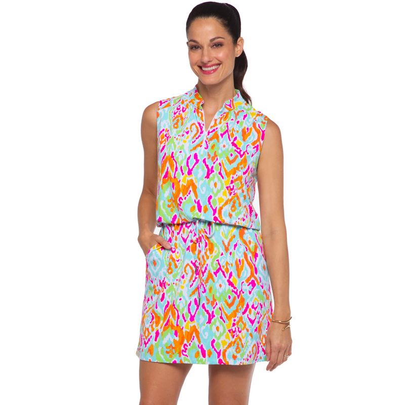 IBKUL Women's Sleeveless Drawstring Dress - Tillie Print - Discount ...