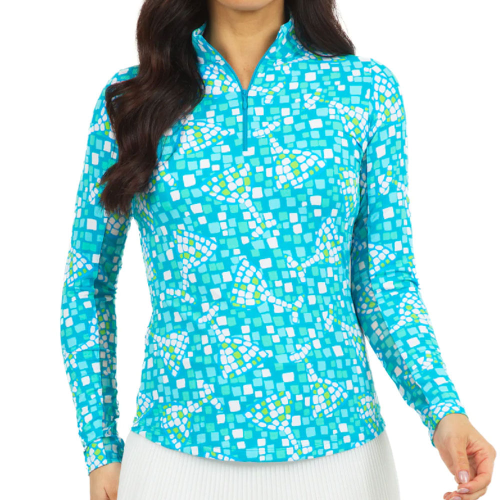 Ibkul Womens Long Sleeve Mock Neck Top Mosaic And Wine Print Discount Golf Club Prices And Golf